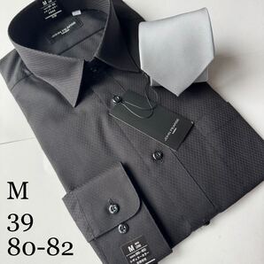 ワイシャツ&ネクタイ★Mサイズ39-80〜82スリムタイプ★ワイシャツ綿50%形状安定★ネクタイポリ100%★JOHN PEARSE Black★紳士服のコナカ