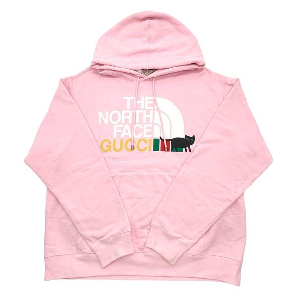 GUCCI グッチ ノースフェイス パーカー NORTH FACE ピンク 626989 コットン トップス 猫 ネコ メンズ S オーバーサイズ コラボ