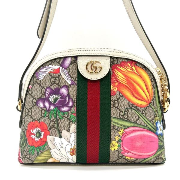 GUCCI グッチ オフィディア ショルダーバッグ フローラ 美品 花柄 フラワー シェリー 499621 GG GG柄 ホワイト マルチカラー