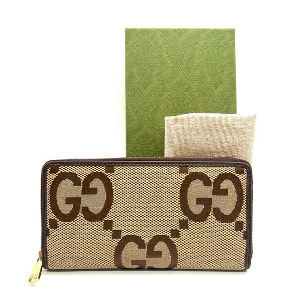 GUCC グッチ GGジャンボ ラウンドファスナー 長財布 財布 GG ベージュ キャンバス 699316 レザー メンズ レディース ユニセックス