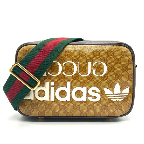 GUCCI adidas グッチ アディダス ショルダーバッグ 702427 美品 ブラウン GG GG柄 PVC レザー 斜め掛け クロスボディ コラボ