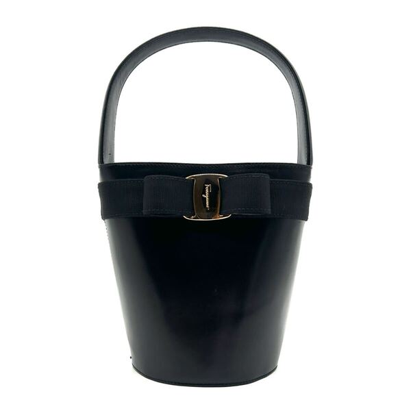 Salvatore Ferragamo サルヴァトーレ フェラガモ ヴァラリボン ハンドバッグ 美品 ワンショルダー バケツ レザー ブラック 黒