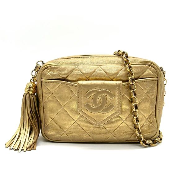 CHANEL シャネル チェーンショルダーバッグ フリンジ ココマーク ココ ラム マトラッセ ゴールド ショルダーバッグ 斜め掛け