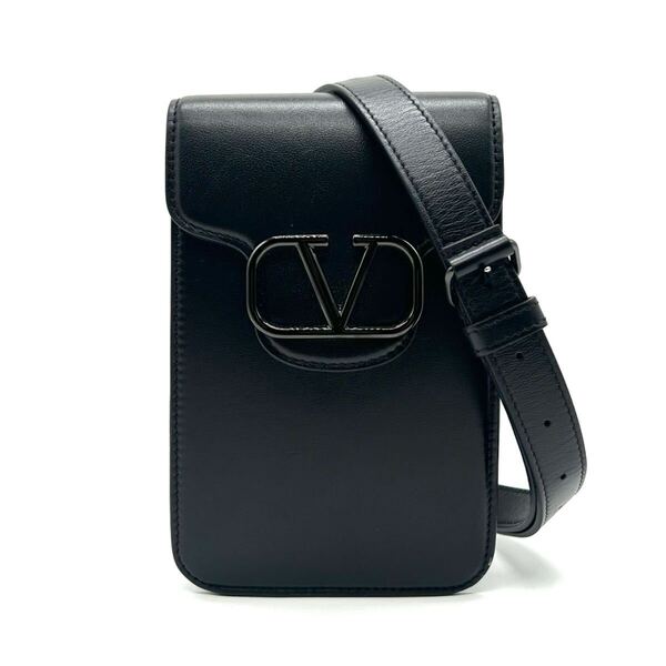 VALENTINO ヴァレンティノ Vロゴ ミニ ショルダーバッグ レザー ブラック クロスボディ 斜め掛け レザー メンズ レディース