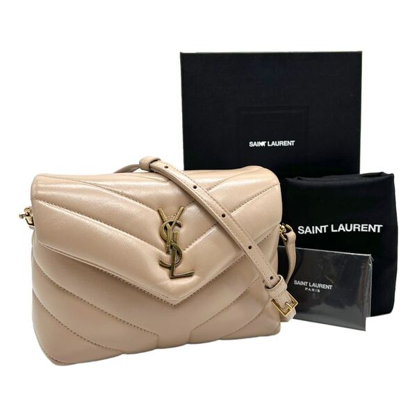 Saint Laurent サンローラン ルル ショルダーバッグ レザー ベージュ 678401 YSL 斜め掛け クロスボディ Vステッチ バッグ