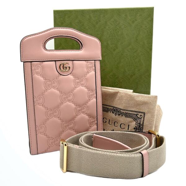 GUCCI グッチ 美品 ミニ トップハンドル ショルダーバッグ ハンドバッグ GGマトラッセ レザー ピンク 723776 2wayショルダーバッグ