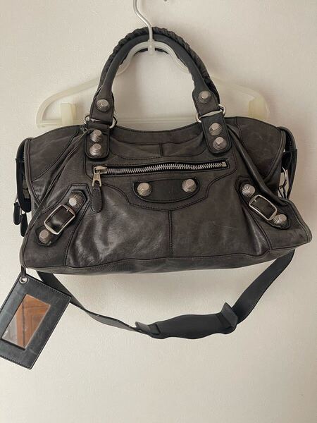バレンシアガ BALENCIAGA レザー ジャイアントシティ バッグ 2WAY 2way 肩掛け ショルダーバッグ ネイビー 紺