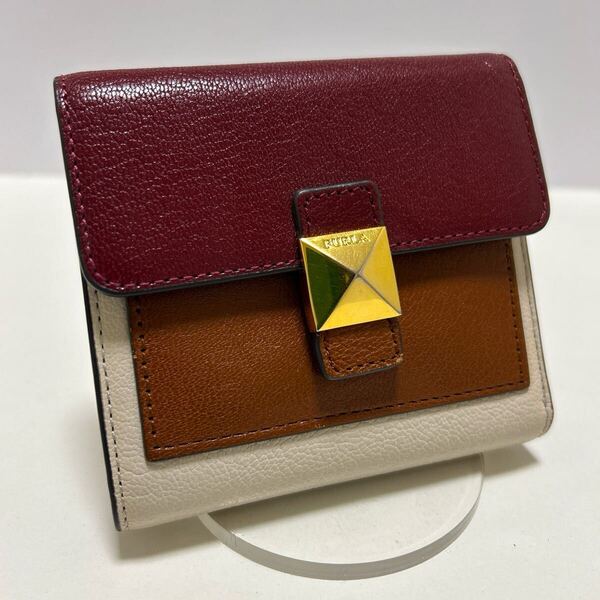 ☆良品☆ ◆FURLA フルラ DIVA 三つ折り財布◆ 本革 小銭入れ有 ホワイト×ボルドー×ブラウン 正規品保証 【送料無料】0503