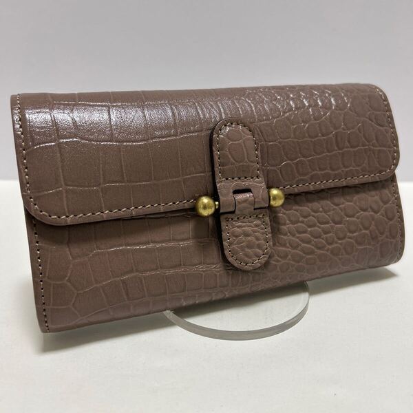 ☆新品-未使用☆ ◆mononogu もののぐ GARCON WALLET ミルクティーベージュ◆ クロコ型押し 大容量 長財布 牛革 【送料無料】0503