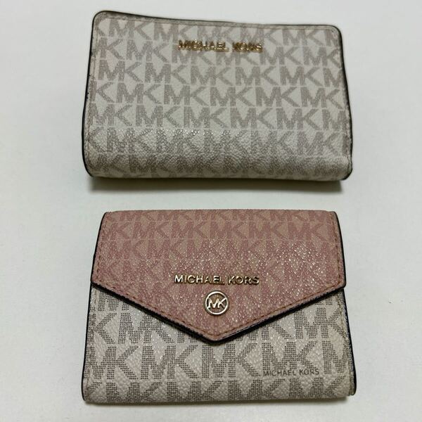 ◆MICHAEL KORS マイケルコース 折り財布 & キーケース 2点セット ホワイト×ピンク◆ MKシグネチャー PVC 【送料無料】0505