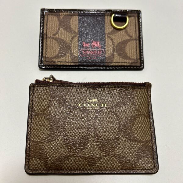☆良品☆ ◆COACH コーチ ミニスキニー IDケース F16107 & パスケース カーキ 2点セット◆ マルチコインケース PVC【送料無料】0520