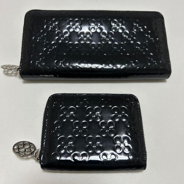 ★COACH コーチ チェルシー ジップ 長財布&コインケース 黒 2点セット★ エナメル ラウンドジップ 45837 SVBK 【送料無料】0527