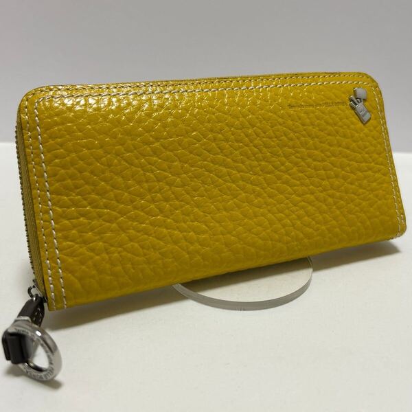 ☆新品-未使用☆ ◆PELLE BORSA ペレボルサ ラウンドジップ 長財布 イエロー◆ 本革 小銭入れ有 シルバーロゴ金具 【送料無料】0530