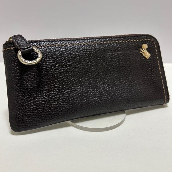 ☆美品☆ ◆PELLE BORSA ペレボルサ L字ファスナー 長財布 ブラウン◆ スリム 本革 小銭入れ有 ゴールド ロゴ金具【送料無料】0530