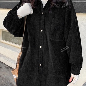 SHEIN コーデュロイオーバーサイズシャツ 黒ブラック ワンサイズ 長袖シャツ シーイン