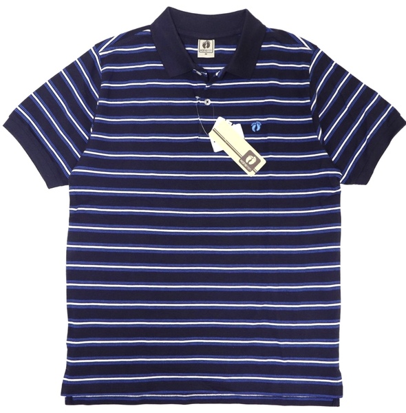 【ハンテン/HANGTEN】GOLF コットン鹿の子ボーダー半袖ポロシャツ・LLサイズ・ネイビー系(未使用品)