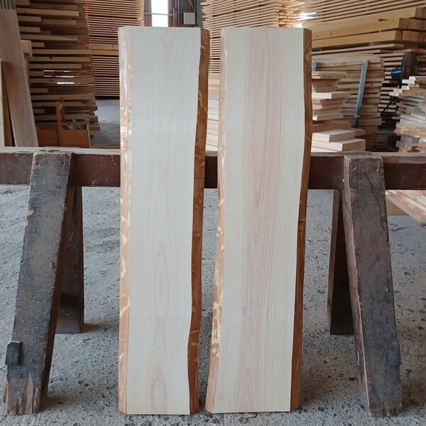 A-2179 国産ひのき 耳付板 2枚セット 看板 棚板 テーブル 一枚板 無垢材 桧 檜 DIY