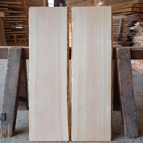 A-2184 国産ひのき 耳付板 2枚セット テーブル 棚板 看板 一枚板 無垢材 桧 檜 DIY