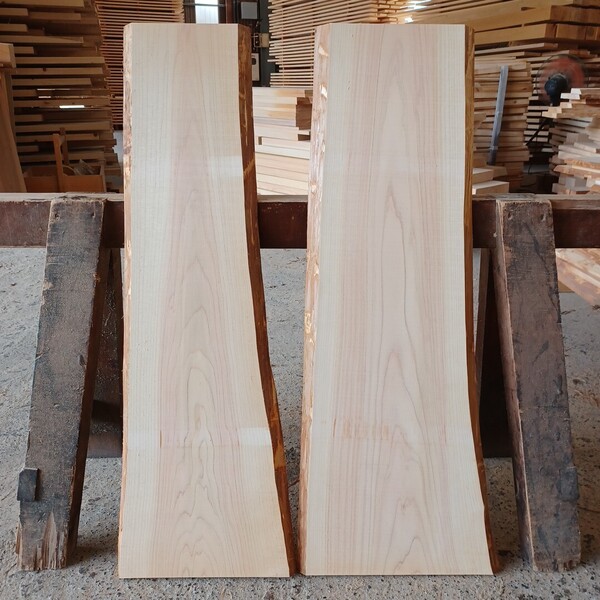 A-2185 国産ひのき 耳付板 2枚セット テーブル 看板 棚板 一枚板 無垢材 桧 檜 DIY