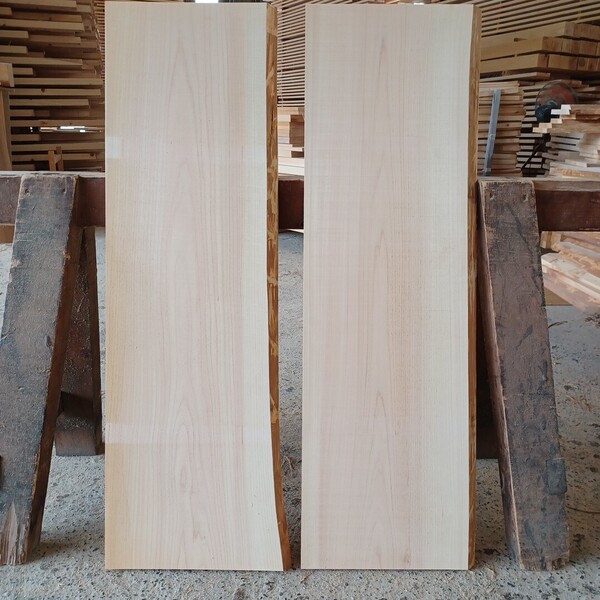 A-2187 国産ひのき 片耳付板 2枚セット テーブル 看板 棚板 一枚板 無垢材 桧 檜 DIY
