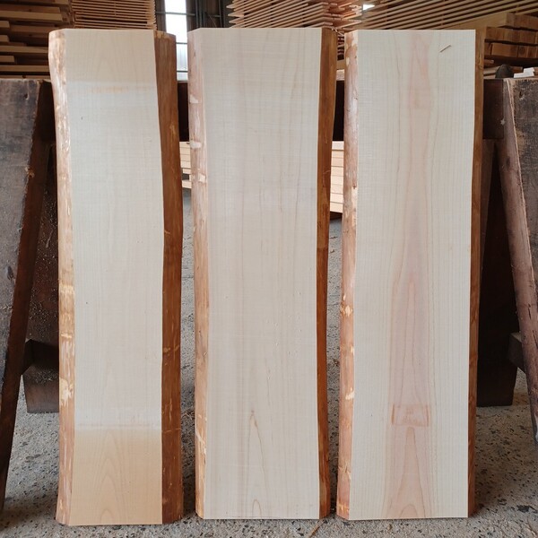 A-2189 国産ひのき 耳付板 3枚セット 棚板 看板 まな板 一枚板 無垢材 桧 檜 DIY