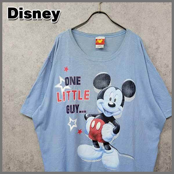 90s 古着 ディズニー ミッキーマウス ビッグプリント Tシャツ ブルー XXL