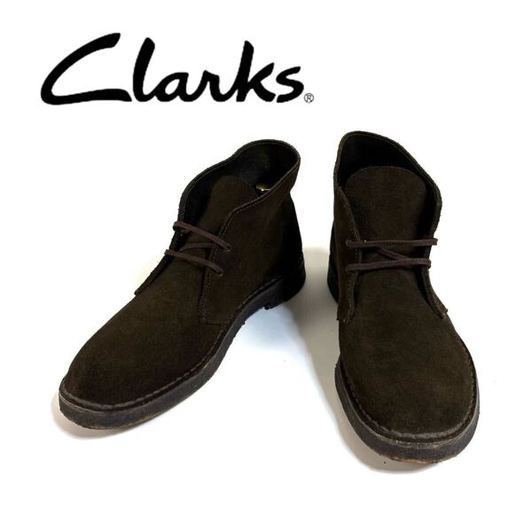 【美品】Clarks クラークス スエード チャッカブーツ デザートブーツ 革靴 ラバーソール ブラウン 61/2サイズ 25cm相当 英国製 希少品
