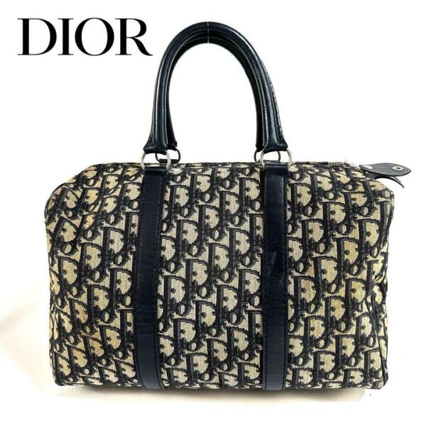 【希少品】Christian Dior ディオール キャンバス レザー ヴィンテージ トロッター ミニボストンバッグ ハンドバッグ ネイビー フランス製