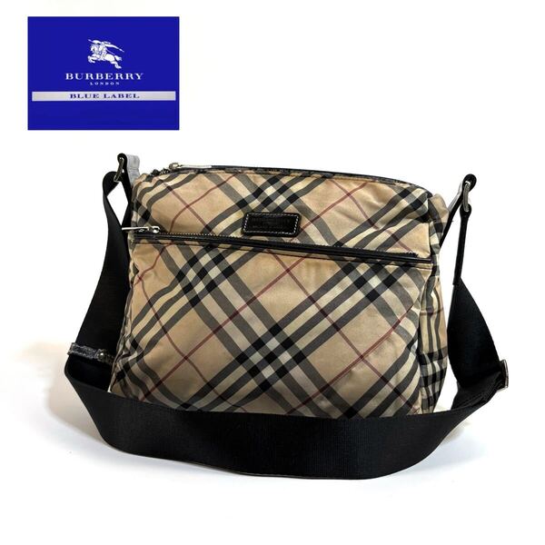 【希少品】BURBERRY BLUE LABEL バーバリーブルーレーベル ナイロン レザー 斜め掛け クロスボディ ショルダーバッグ ノバチェック 日本製
