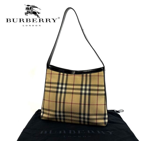 【美品】BURBERRY バーバリー PVC レザー ノバチェック ワン ショルダーバッグ ハンドバッグ トートバッグ イタリア製 元袋付き