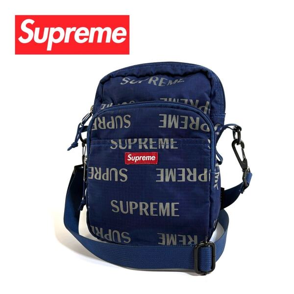【美品】Supreme シュプリーム 3M Reflective Repeat リフレクティブ リピート 斜め掛け ショルダーバッグ サコッシュ ネイビー ブルー