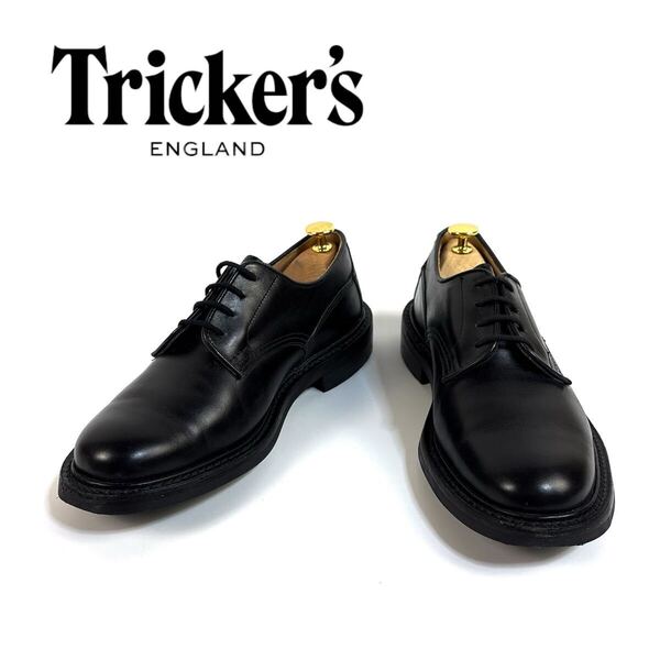 【極美品】Tricker's トリッカーズ レザー 外羽根 プレーントゥM5636 WOODSTOCK 革靴 ブラック 6 1/2 Fitting5 24.5-25cm相当 英国製