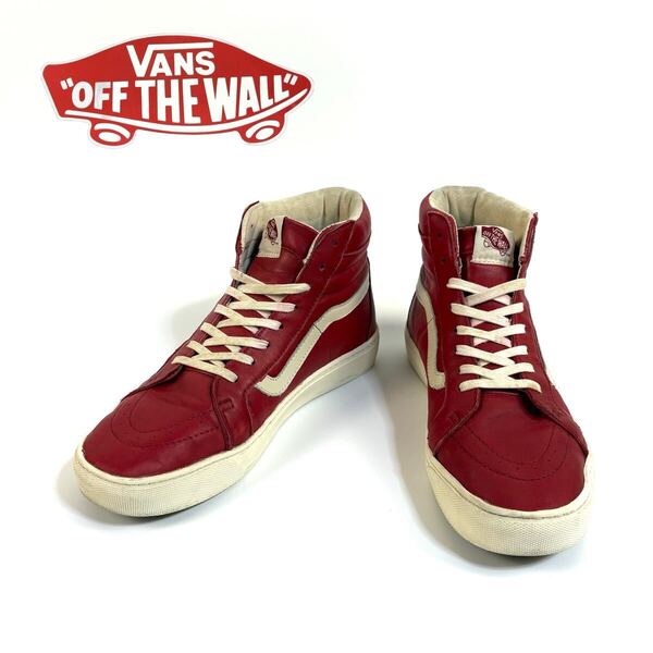 VANS バンス レザー SK8-HI ハイカット スニーカー スケートボード レッド ホワイト US10 28cm