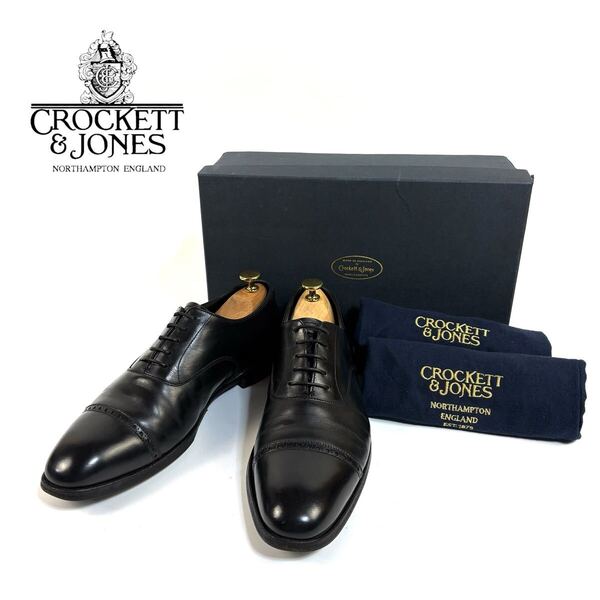 【美品】CROCKETT & JONES クロケット ジョーンズ BELGRAVE ベルグレイブ キャップトゥ 革靴 ブラック 7 D 英国製 元箱 元袋 付き