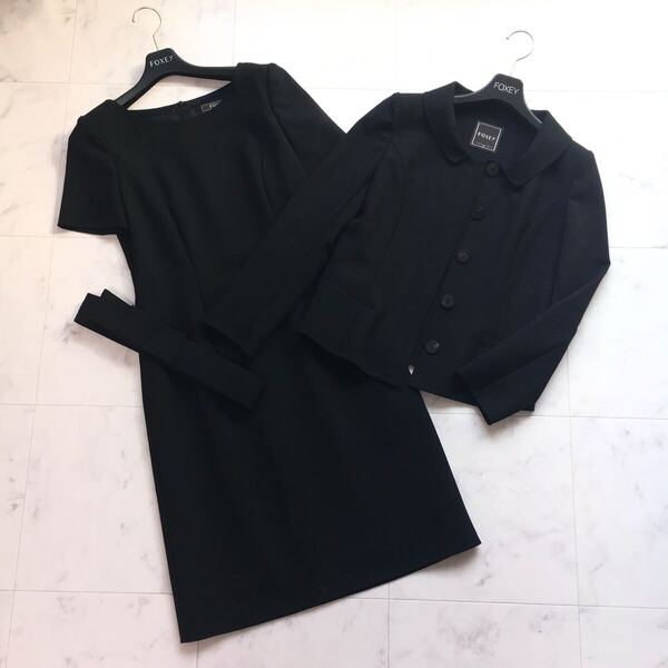 美品 FOXEY フォクシー サクセス スーツ ワンピース ジャケット ベルト 送料無料 クリーニング済