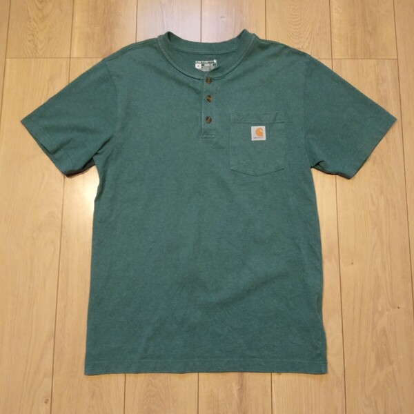 USA古着卸 Sサイズ Carhartt カーハート ロゴ 胸ポケット ヘンリーネック Tシャツ