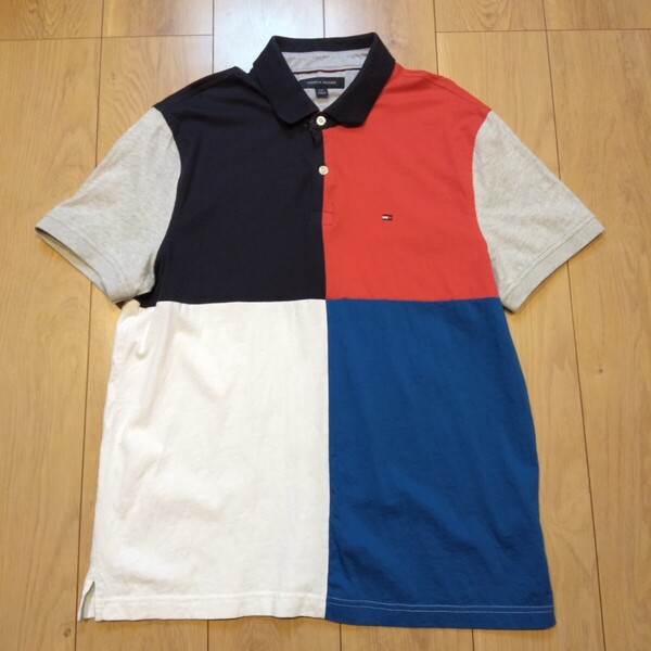 USA古着卸 Lサイズ TOMMY HILFIGER トミーヒルフィガー ロゴ刺繍 カットソー ポロシャツ