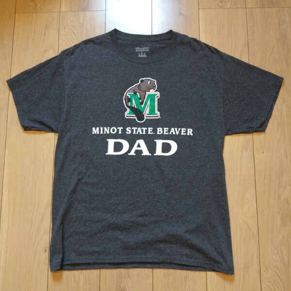 USA古着卸 Lサイズ Champion チャンピオン NCAA マイノット州立大学 ビーバー ロゴ プリント Tシャツ