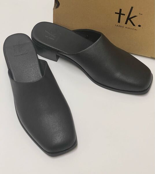 【未使用】tk.TAKEO KIKUCHI ヒールミュールシューズ ローファー サンダル スリッポン レザー ブラック 26,5cm ティーケータケオキクチ