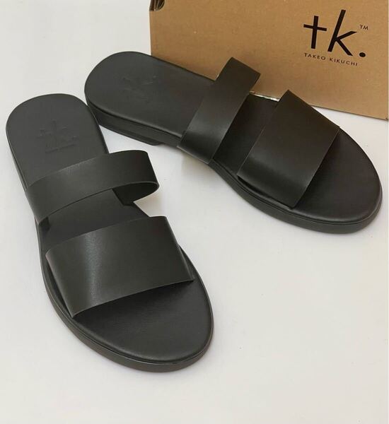 【未使用】tk.TAKEO KIKUCHI ダブルベルトシャワーサンダル ブラック レザー 27,5㎝ ティーケータケオキクチ