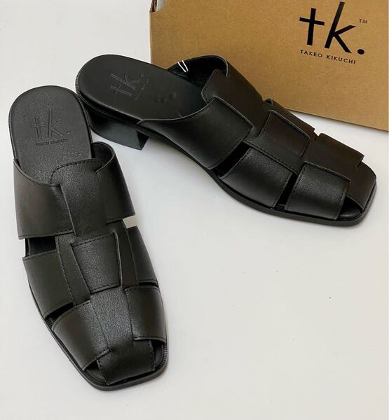 【未使用】tk.TAKEO KIKUCHI ヒールミュールシューズ ローファー サンダル スリッポン レザー ブラック 26,5cm ティーケータケオキクチ