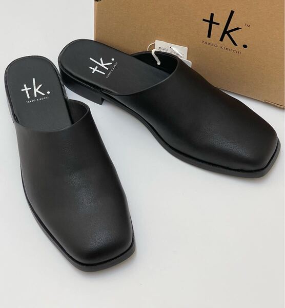 【未使用】tk.TAKEO KIKUCHI ヒールミュール ローファー シューズ レザー サンダル ブラック 27,5㎝ ティーケータケオキクチ
