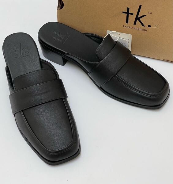 【未使用】tk.TAKEO KIKUCHI ヒールミュールシューズ ローファー サンダル スリッポン レザー ブラック 27,5cm ティーケータケオキクチ