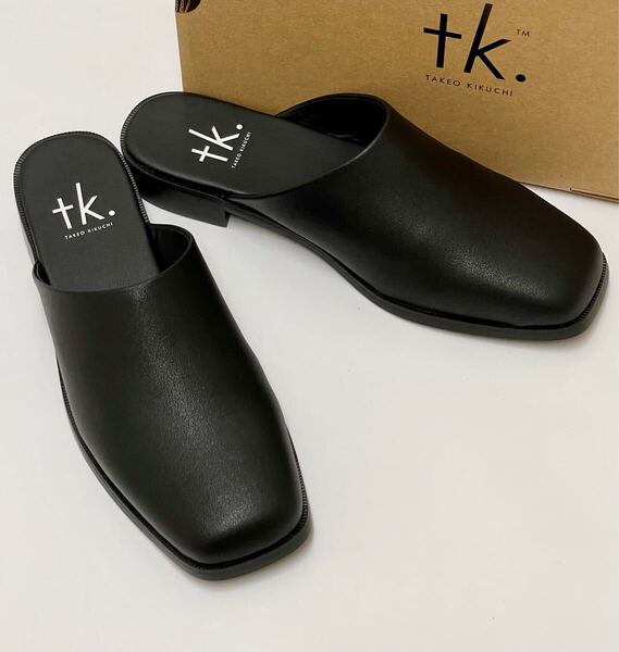 【未使用】tk.TAKEO KIKUCHI ヒールミュールローファー シューズ レザー サンダル ブラック 26,5cm ティーケータケオキクチ