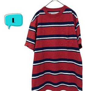 MANASTASH マナスタッシュ ボーダー胸ロゴポケット Tシャツ L