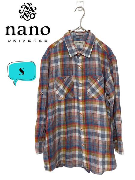 NANO UNIVERSE ナノユニバース リネン混チェックシャツ S