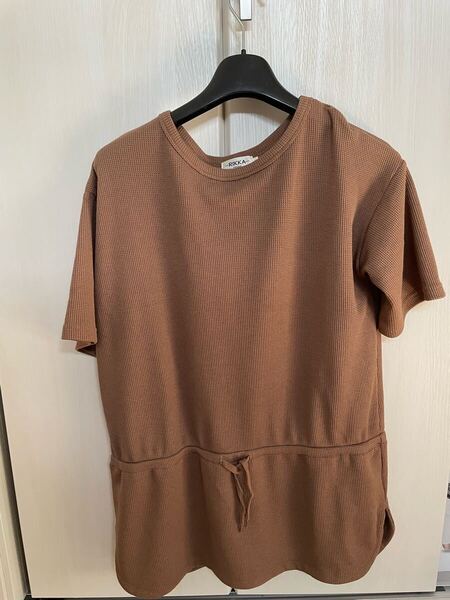 RIKKAFEMME リッカファム ムラサキスポーツ ムラスポ レディース 半袖Tシャツ カットソー ワッフル生地 茶色 ブラウン フリーサイズ