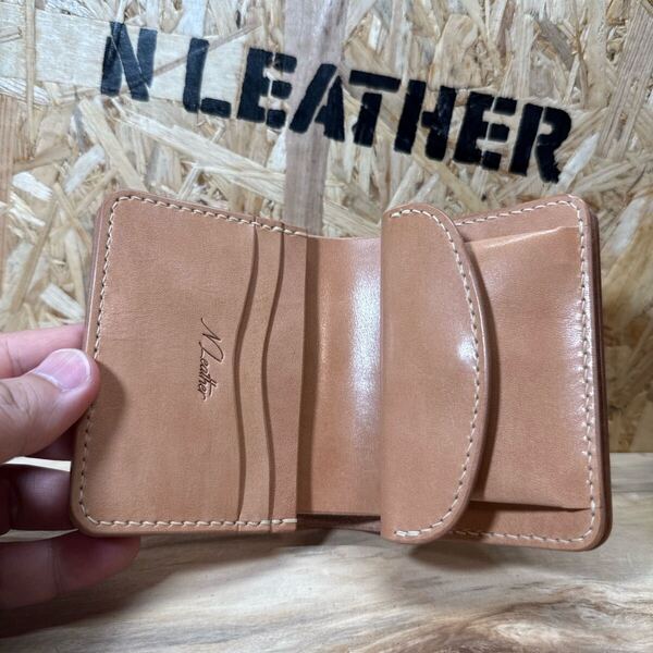 ショートウォレット 栃木サドルレザー 二つ折り財布 ナチュラル ハーフウォレット コンパクト 牛革 本革 ミニ財布 革財布 ヌメ革