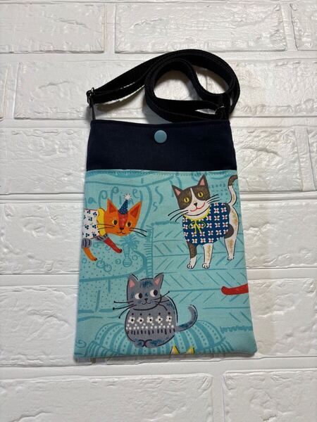 NO.249 ハンドメイド サコッシュ 猫柄 斜め掛け ショルダーバッグ ポシェット バッグ