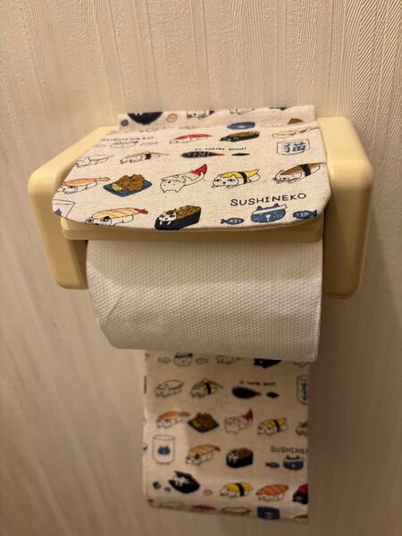 NO.395 ハンドメイド トイレットペーパーホルダーカバー 猫柄 寿司猫